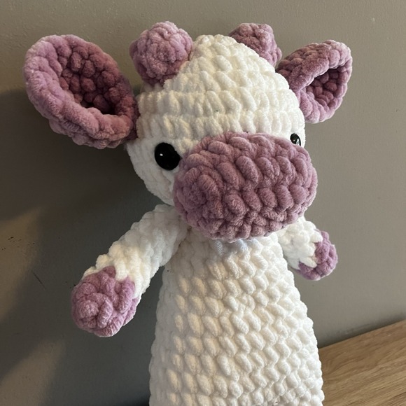 Handmade Crochet Stuffed Animal Cow Homemade Craft Baby Toy Collectible Gift - Picture 4 of 11